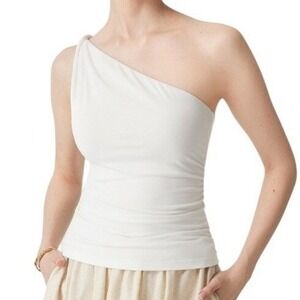 NWT OGL Eco-SunKiss One Shoulder Twisted Brami Tank Top Size XS White Blouse